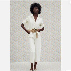 Zara white denim coverall suit, White, SIze S O25